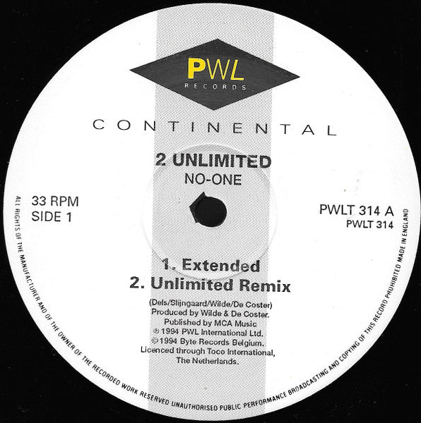 2 Unlimited – No One (NM, FUNDA VG+) BOX26