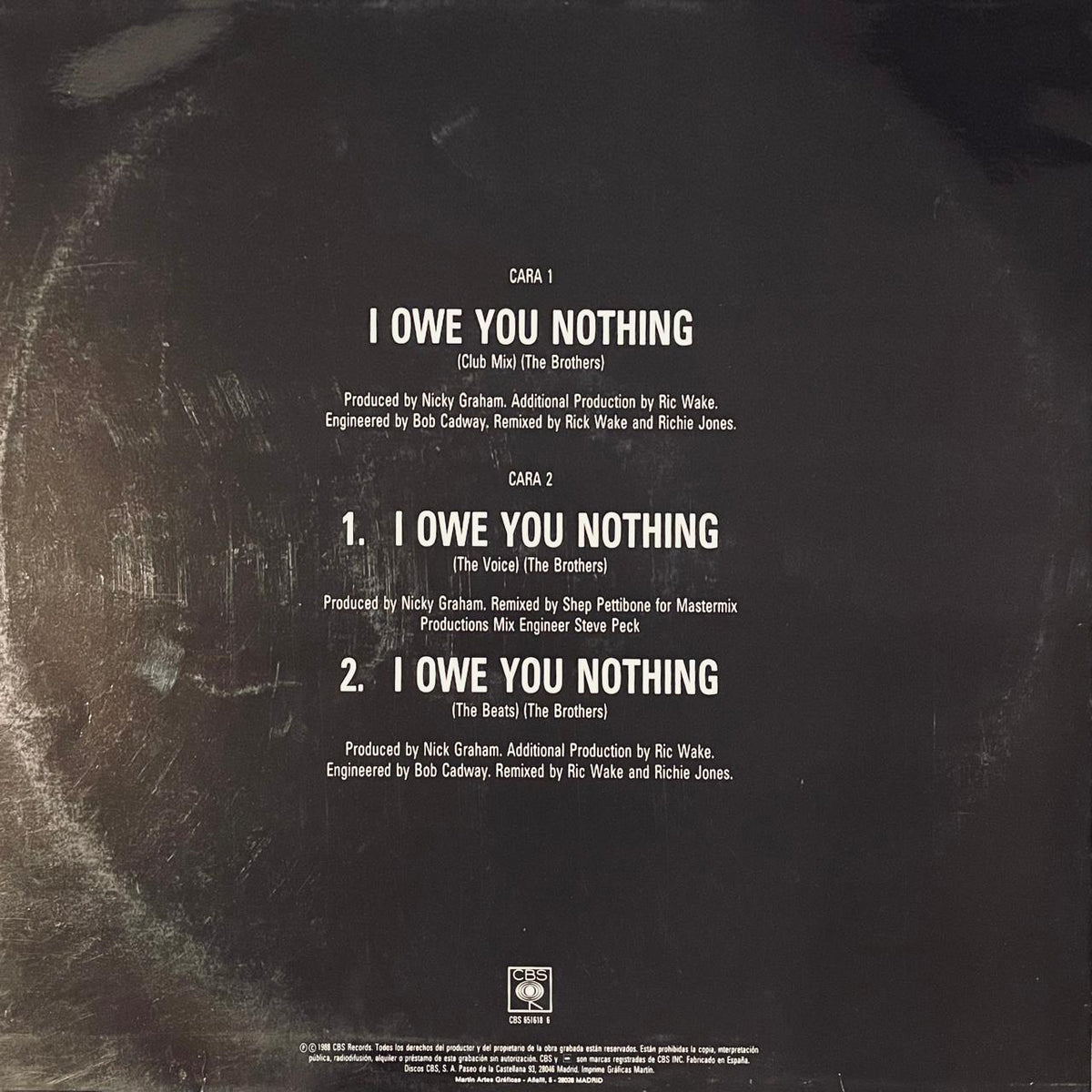 Bros – I Owe You Nothing (VG+) BOX16