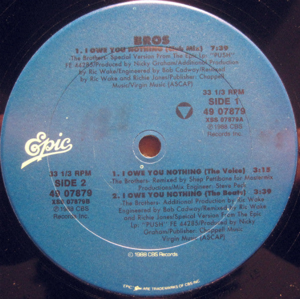 Bros – I Owe You Nothing (NM, FUNDA VG+) BOX33