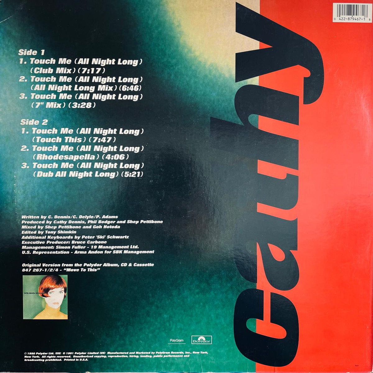 Cathy Dennis – Touch Me, contraportada con el listado de canciones