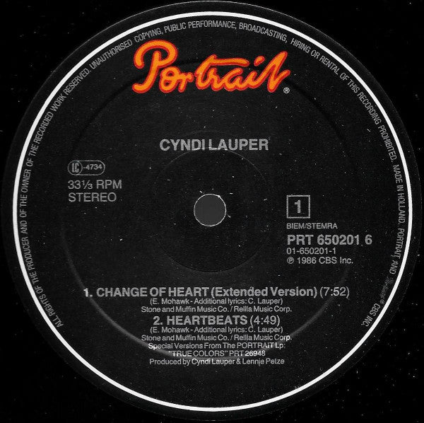 Cyndi Lauper – Change Of Heart (NM, FUNDA EX) BOX3