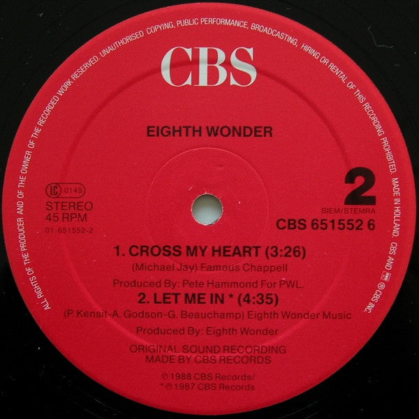Eighth Wonder – Cross My Heart (Dance Mix) (NM, FUNDA EX) BOX33