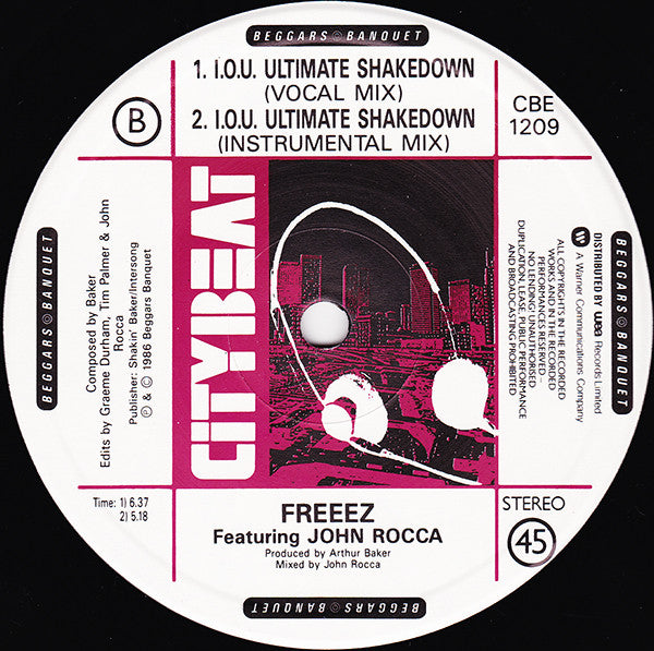 Freeez Featuring John Rocca – I.O.U. (The Ultimate Mixes '87) (NM, FUNDA VG+)