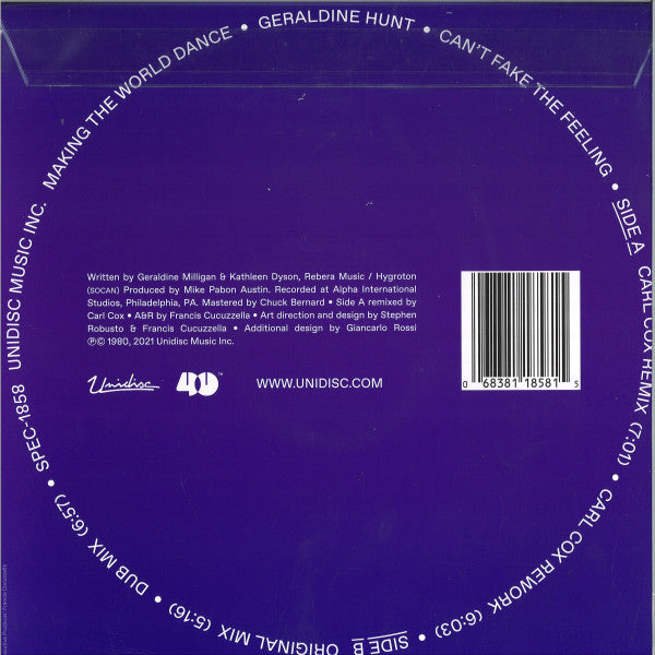 Geraldine Hunt – Can't Fake The Feeling (Carl Cox Remix And Original Mix) (NUEVO, SELLADO)