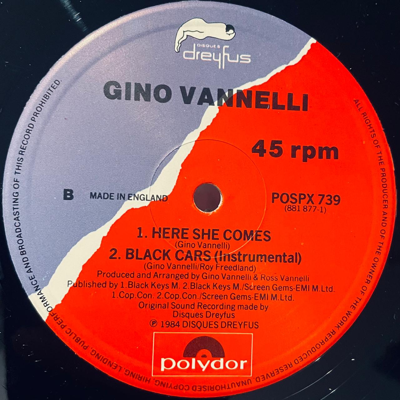 Gino Vannelli – Black Cars (Dance Mix) (NM, FUNDA EX)