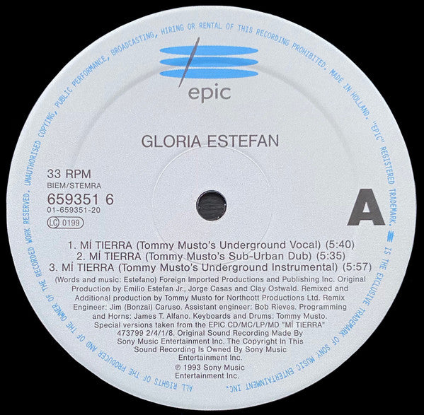 Gloria Estefan – Mi Tierra (Tommy Musto & Pablo Flores Mixes) (NM, FUNDA VG+) BOX18