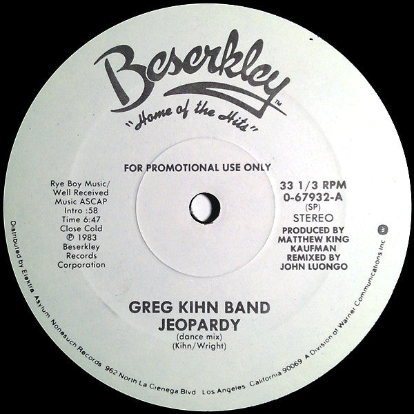 Greg Kihn Band – Jeopardy (Dance Mix) (EX, FUNDA GENERICA) BOX26