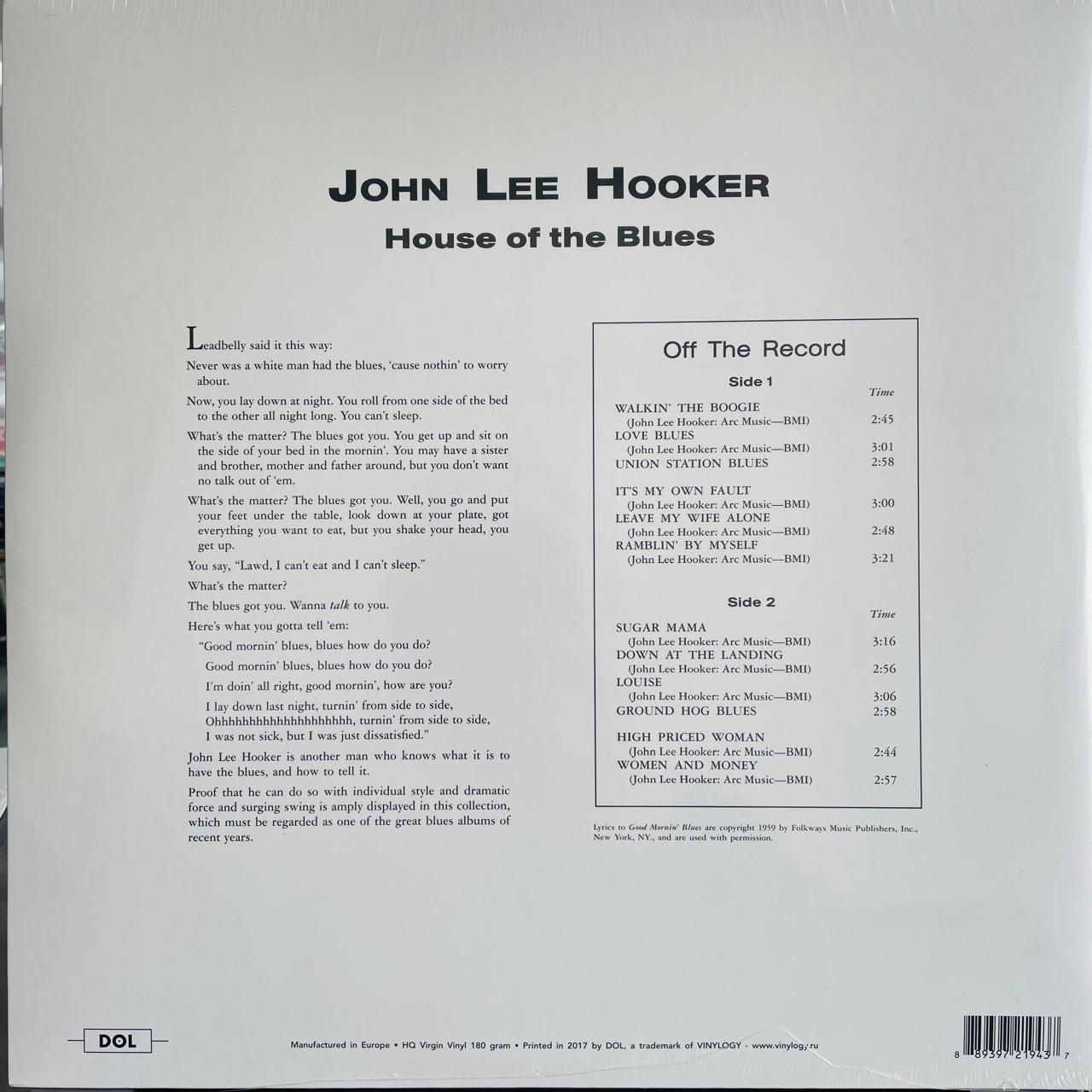 John Lee Hooker – House Of The Blues / DELUXE GATEFOLD EDITION, contraportada con el listado de canciones