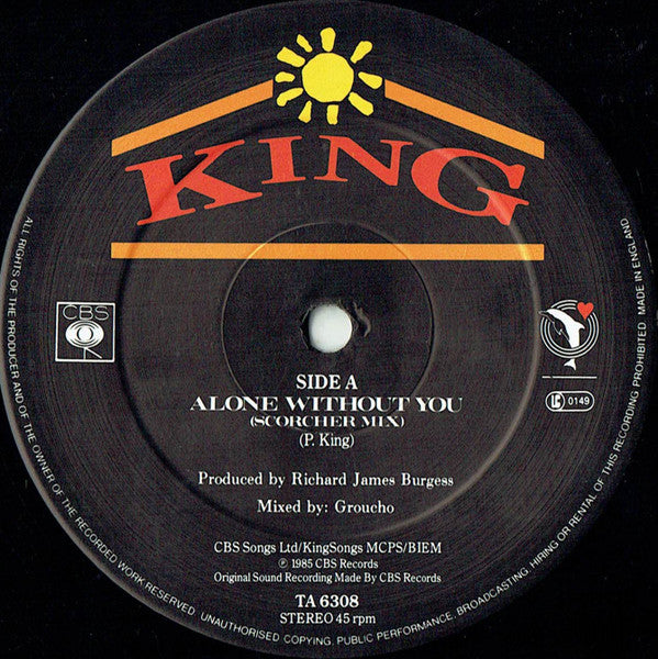 King – Alone Without You (Scorcher Mix), Incluye Love & Pride (USA Summer Mix) (NM, FUNDA VG+) BOX21