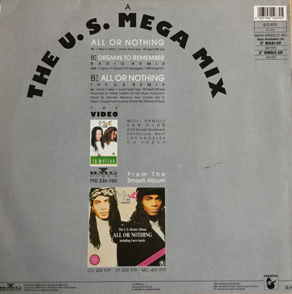 Milli Vanilli – All Or Nothing (The U.S. Mega Mix) (NM) BOX4