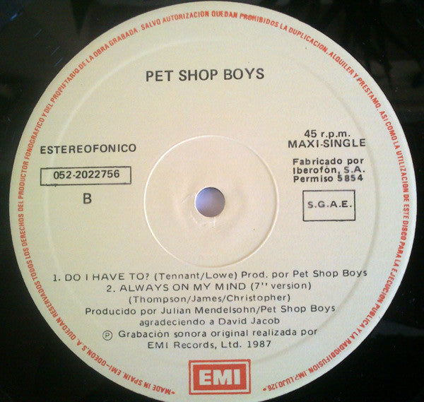 Pet Shop Boys – Always On My Mind (EX, FUNDA VG+)