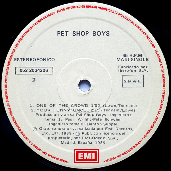 Pet Shop Boys – It's Alright (EX, FUNDA VG+) BOX18