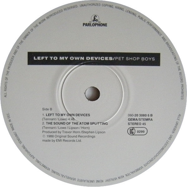 Pet Shop Boys – Left To My Own Devices (NM, FUNDA VG+) BOX29