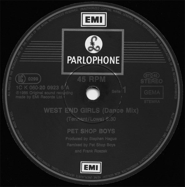 Pet Shop Boys – West End Girls (Dance Mix) (EX, FUNDA VG+)