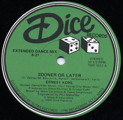 Ernest Køhl* – Sooner Or Later (Extended Dance Mix) (VG+) BOXE1