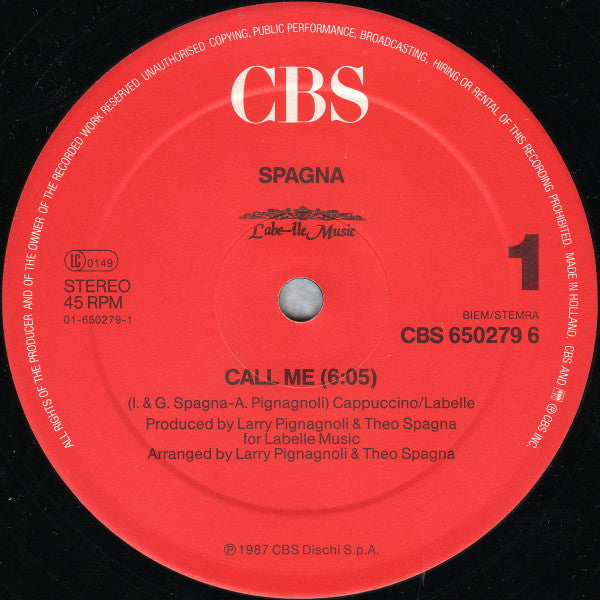 Spagna – Call Me (VG+, FUNDA NM) BOX9