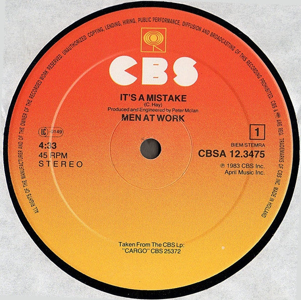Men At Work – It's A Mistake (MINT, NUEVO DE ÉPOCA NO SELLADO, FUNDA NM) BOX11