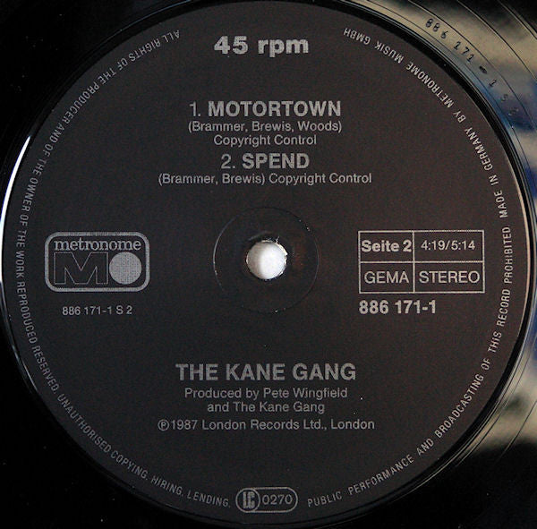 The Kane Gang – Motortown (VG+) Pequeña pegatina con bpm en portada BOX23