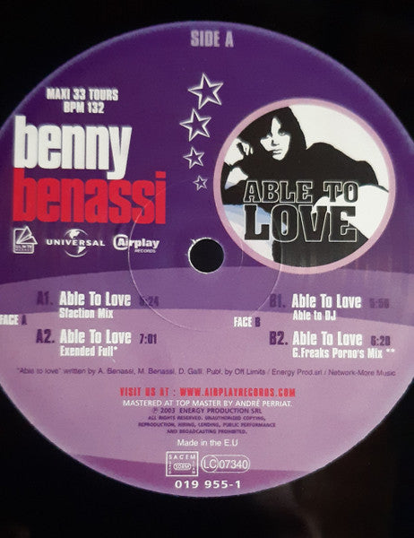Benny Benassi – Able To Love (VG+) BOX17