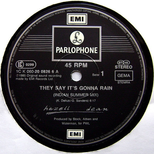 Hazell Dean – They Say It's Gonna Rain (Indian Summer Mix) (EX) BOX6
