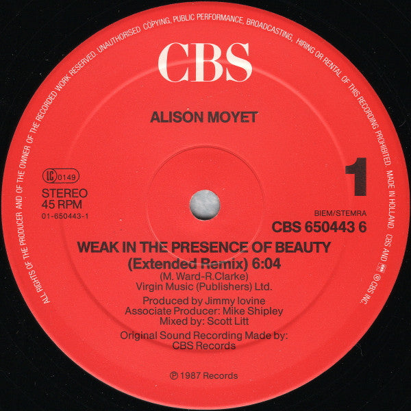 Alison Moyet – Weak In The Presence Of Beauty (Extended Remix) (VG+ PEGATINA EN LA GALLETA) BOX17