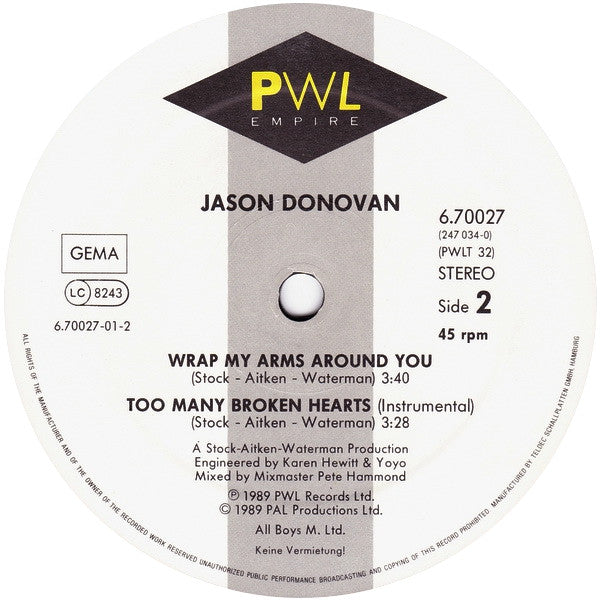 Jason Donovan – Too Many Broken Hearts (NM) BOX14