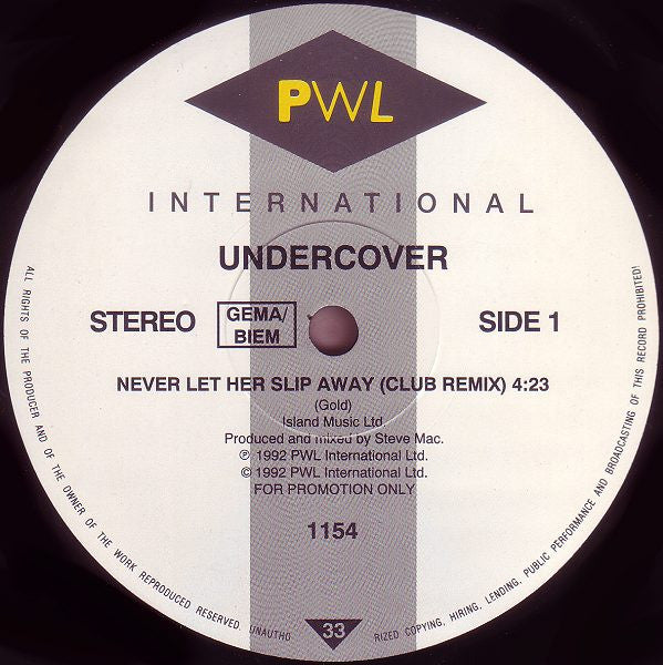 Undercover – Never Let Her Slip Away (Club Remix) (NM, FUNDA GENÉRICA - PROMO) BOX9