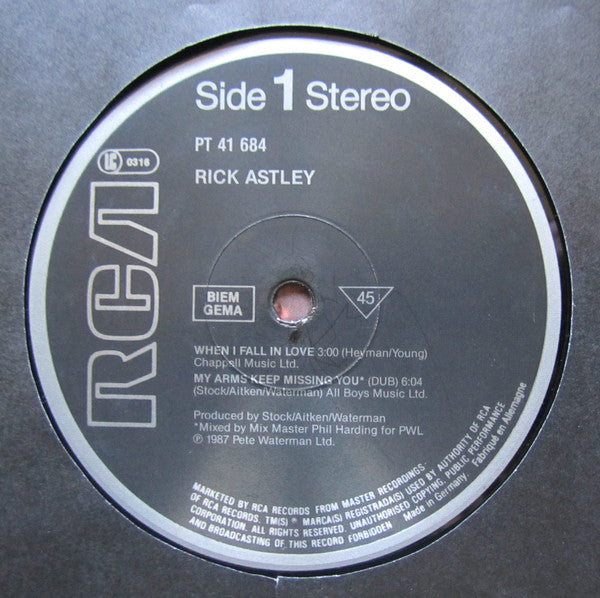 Rick Astley – When I Fall In Love / My Arms Keep Missing You (VG+) BOX28