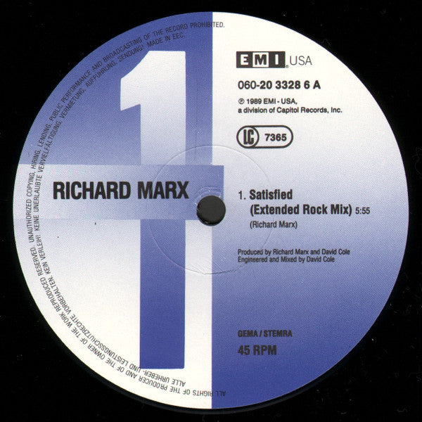 Richard Marx – Satisfied (NM, FUNDA EX) BOX24