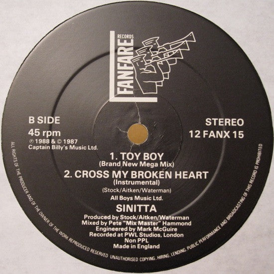 Sinitta – Cross My Broken Heart (Remix - Extra Pulsing Beat Mix) (NM, FUNDA VG+) BOX28