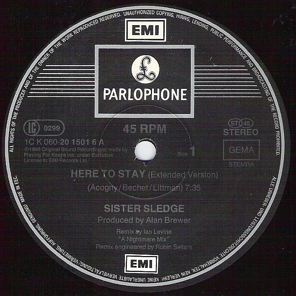 Sister Sledge / Joe Cruz – Here To Stay ("Playing For Keeps" Anthem) (VG+) BOX2