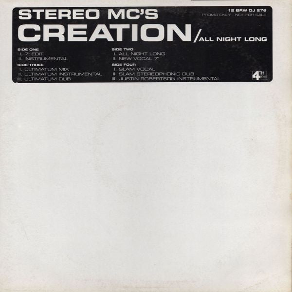 Stereo MC's – Creation / All Night Long, disco de vinilo, usado en estado NM