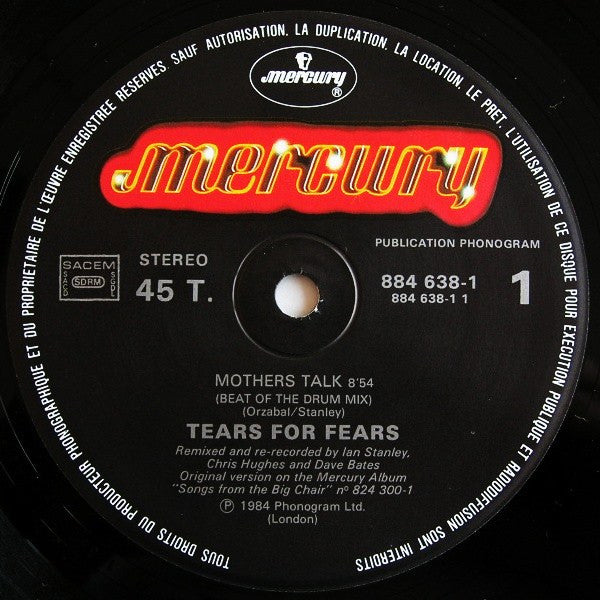 Tears For Fears – Mothers Talk (Beat Of The Drum Mix) (NM, FUNDA VG+) BOX11