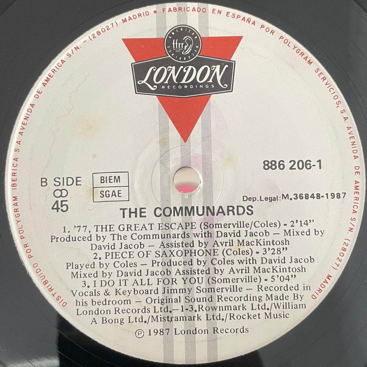 The Communards – Never Can Say Goodbye (VG+) BOX20 / galleta etiquetada como B ambos lados (lado escrito es el A)