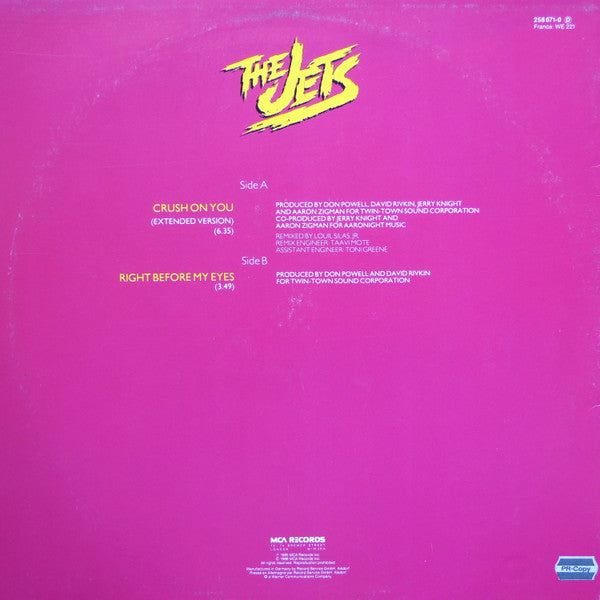 The Jets – Crush On You, contraportada con el listado de canciones