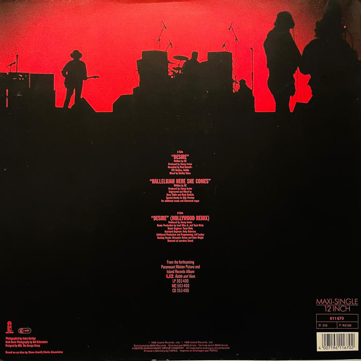 U2 – Desire, contraportada con el listado de canciones