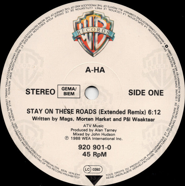 a-ha – Stay On These Roads (Extended Remix) (NM, FUNDA VG+) BOX30