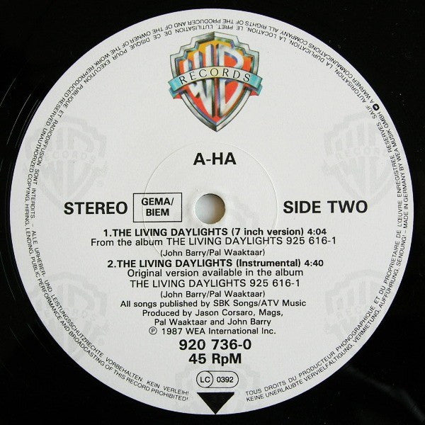 a-ha – The Living Daylights (Extended Mix) (EX FUNDA VG+) BOX36