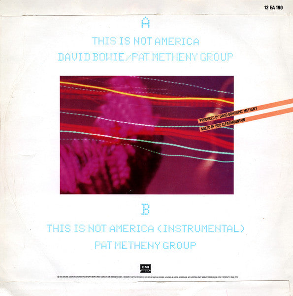 David Bowie / Pat Metheny Group – This Is Not America (Theme From The Original Motion Picture, The Falcon And The Snowman) (NM, FUNDA EX) BOX23