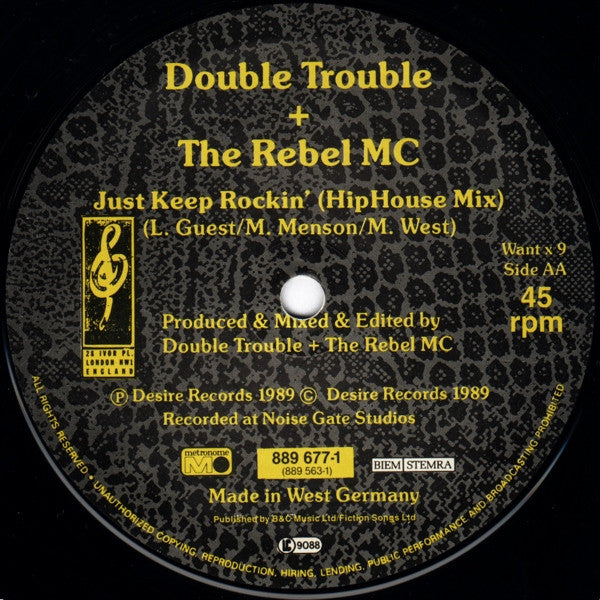 Double Trouble + Rebel MC – Just Keep Rockin' (NM, FUNDA VG+) BOX24