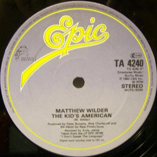 Matthew Wilder – The Kid's American (Extended Remix) (EX, FUNDA VG+) BOX11