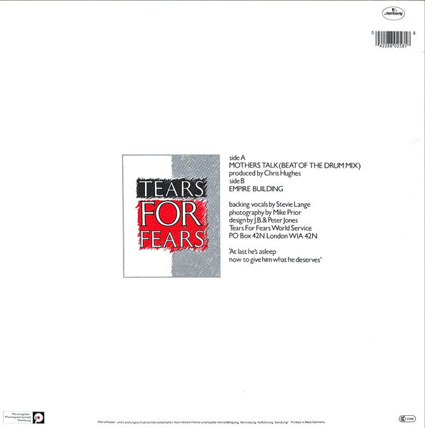 Tears For Fears – Mothers Talk (Beat Of The Drum Mix) (NM, FUNDA VG+) BOX29