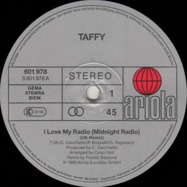 Taffy – I Love My Radio (Midnight Radio) (US-Remix) (NM) BOX27
