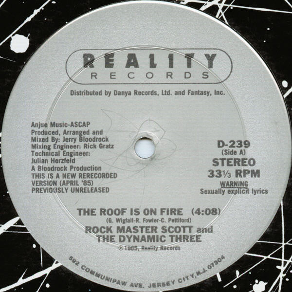 Rock Master Scott And The Dynamic Three – The Roof Is On Fire (VG+, Funda Generic) Box21