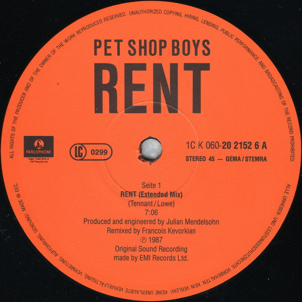 Pet Shop Boys – Rent (NM, FUNDA VG+) BOX3
