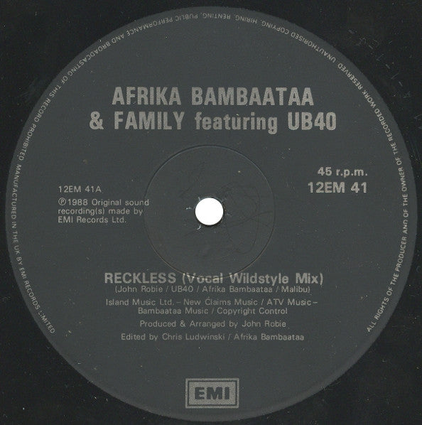 Afrika Bambaataa And Family Featuring UB40 – Reckless (Vocal Wildstyle Mix) (VG+) BOX21