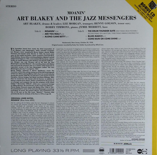 Art Blakey & The Jazz Messengers – Moanin’ / INCLUYE CD (NUEVO, SELLADO)