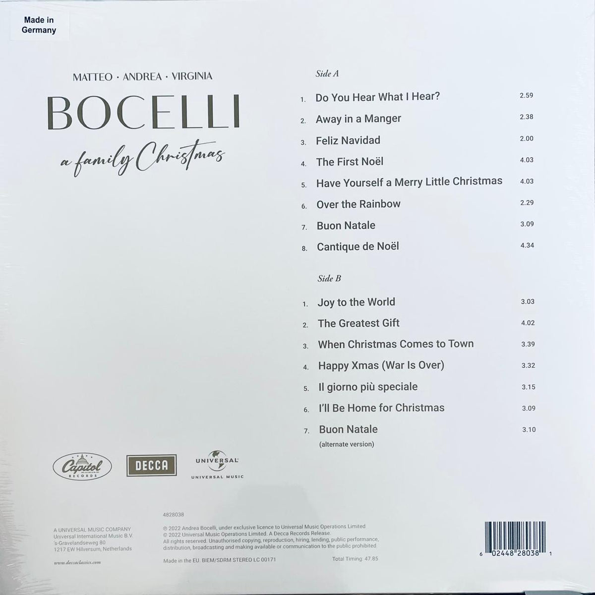 Andrea • Matteo • Virginia Bocelli – A Family Christmas / LIMITED EDITION (NUEVO, SELLADO)