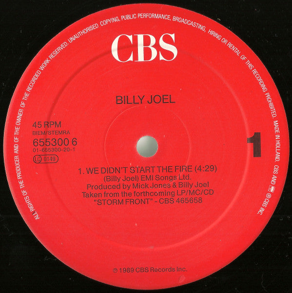 Billy Joel – We Didn't Start The Fire (NM, FUNDA VG+) BOX24