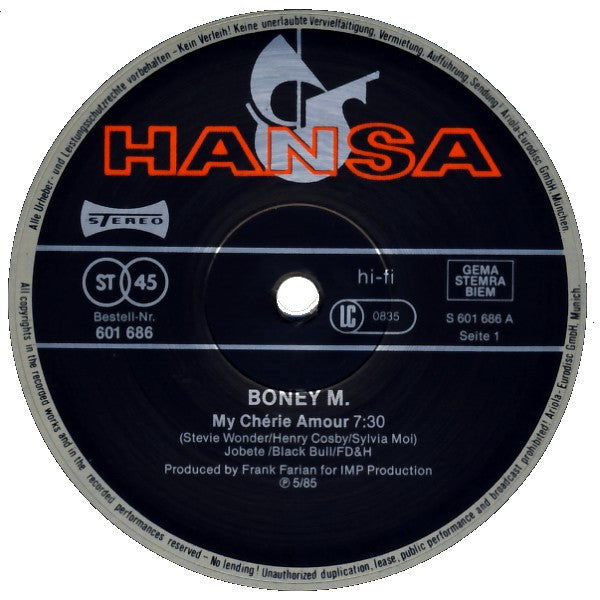 Boney M. – My Chérie Amour (U.S. Club-Mix - Special Extended) (NM, FUNDA VG+) BOX33